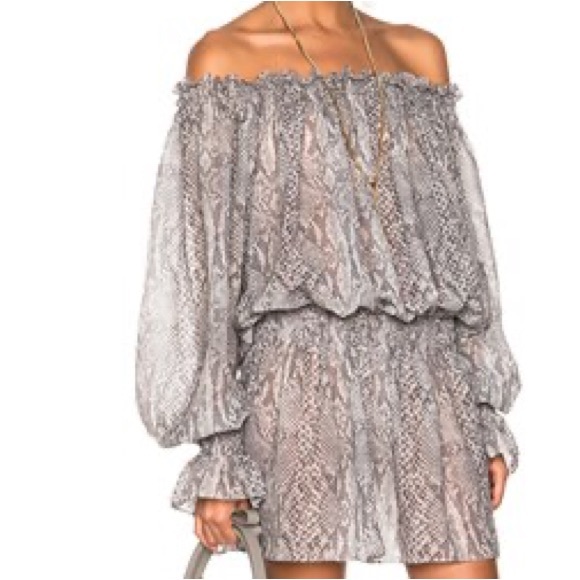 Norma Kamala Snake Print Sheer Off the Shoulder Puff Sleeve Blouse Top XS Gray - Picture 1 of 8
